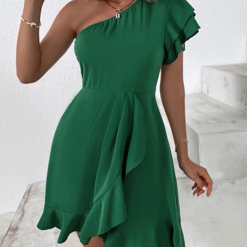 One Shoulder Butterly Sleeve Wrap Dress - Picture 1 of 6
